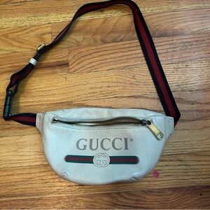 Gucci Cream Belt Bag with Black and Red Accents